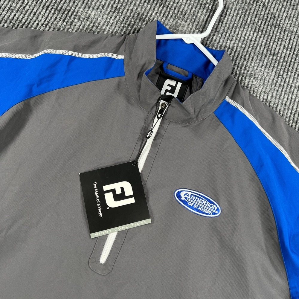 FootJoy Windbreaker Jacket Shirt Mens Medium Gray Blue Long Sleeve 1/4 Zip New